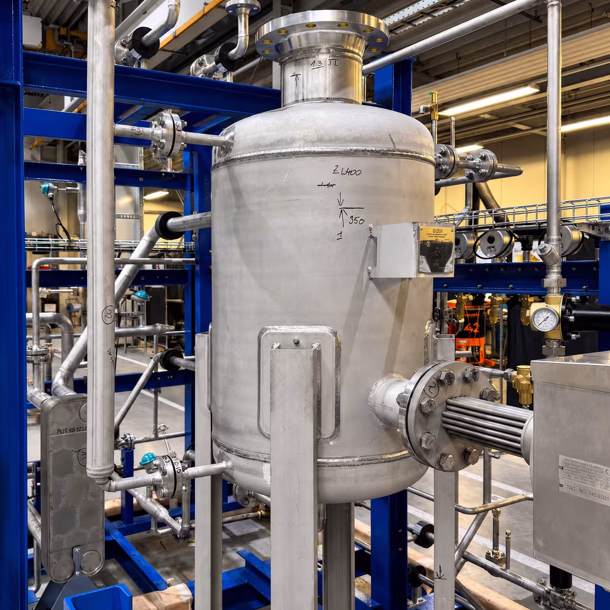 Industrieller Behälter mit Rohrleitungen als Beispiel für Anlagenisolierung von IVS