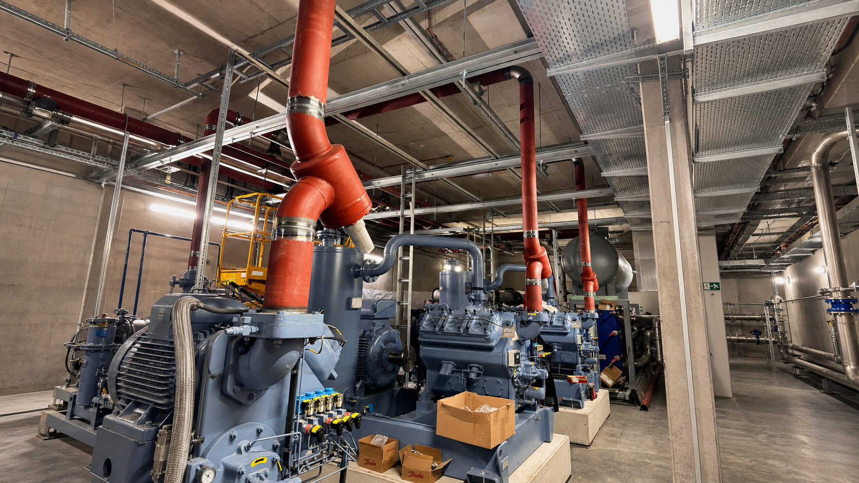 Compressors and pipework systems of the refrigeration plant at Sweet Tec